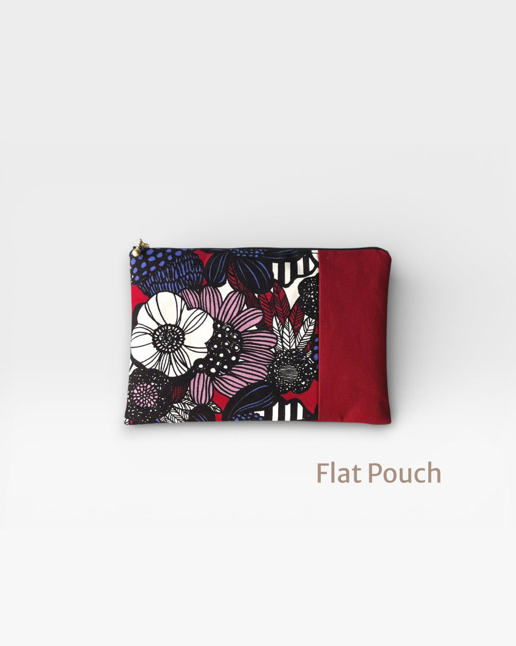 Deep Red Floral Zipper Pouch