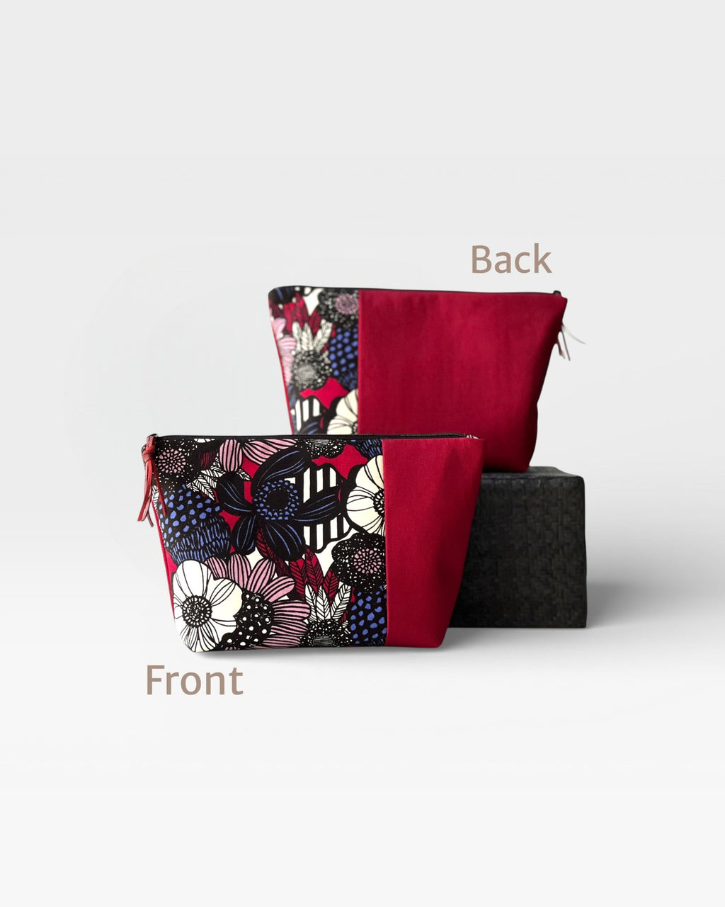 Deep Red Floral Zipper Pouch