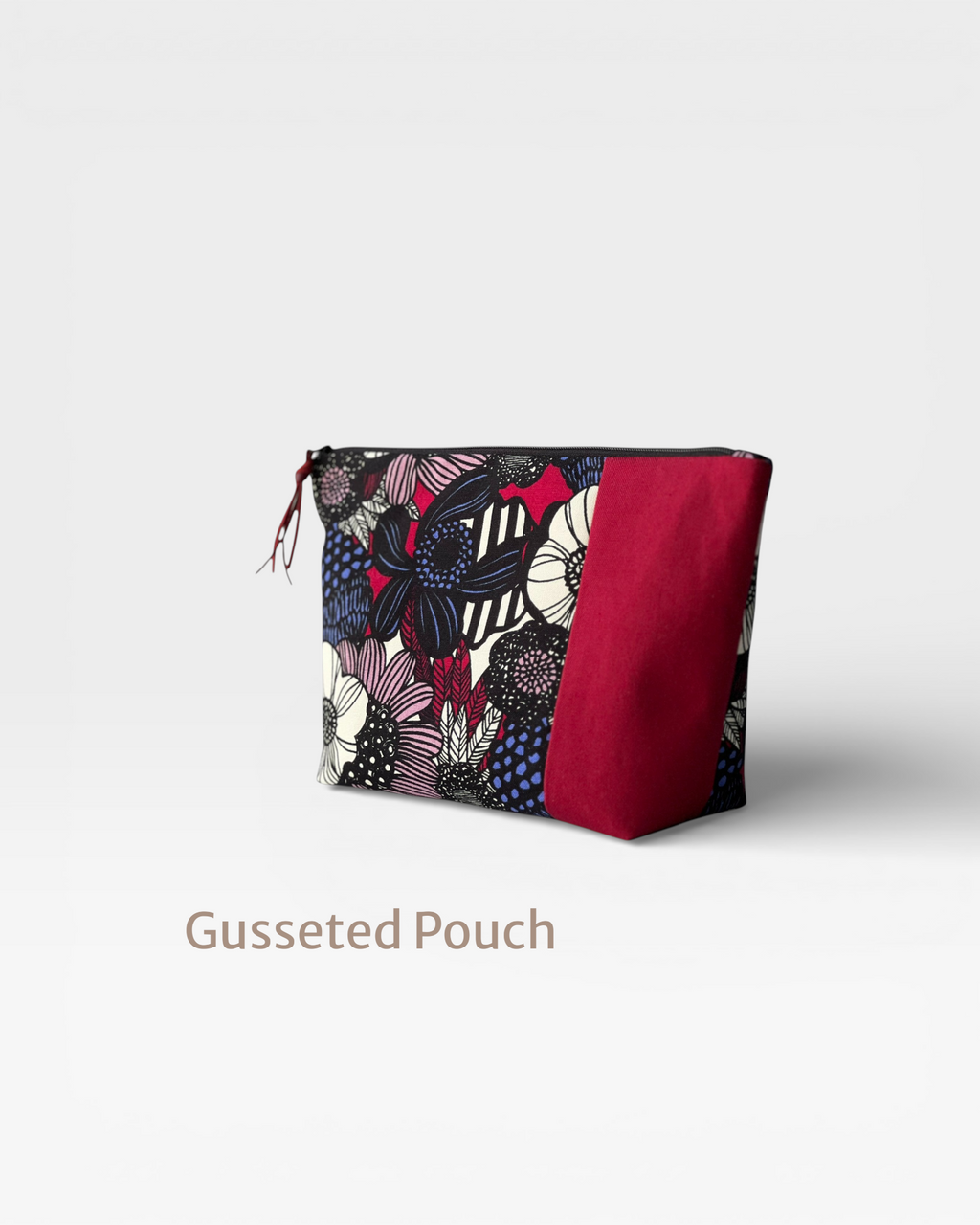 Deep Red Floral Zipper Pouch
