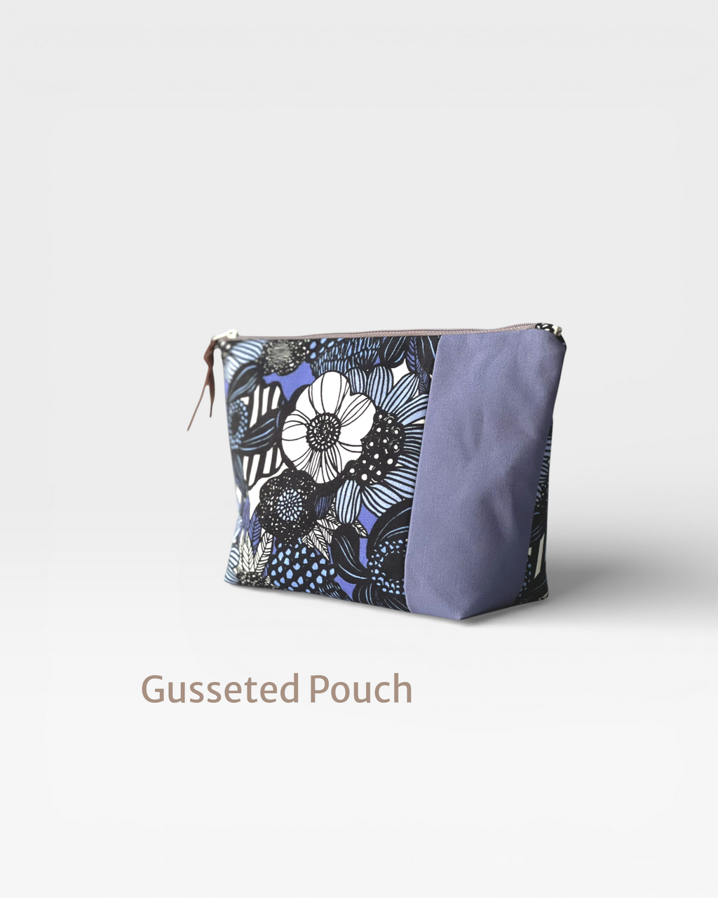 Dusty Blue Floral Zipper Pouch
