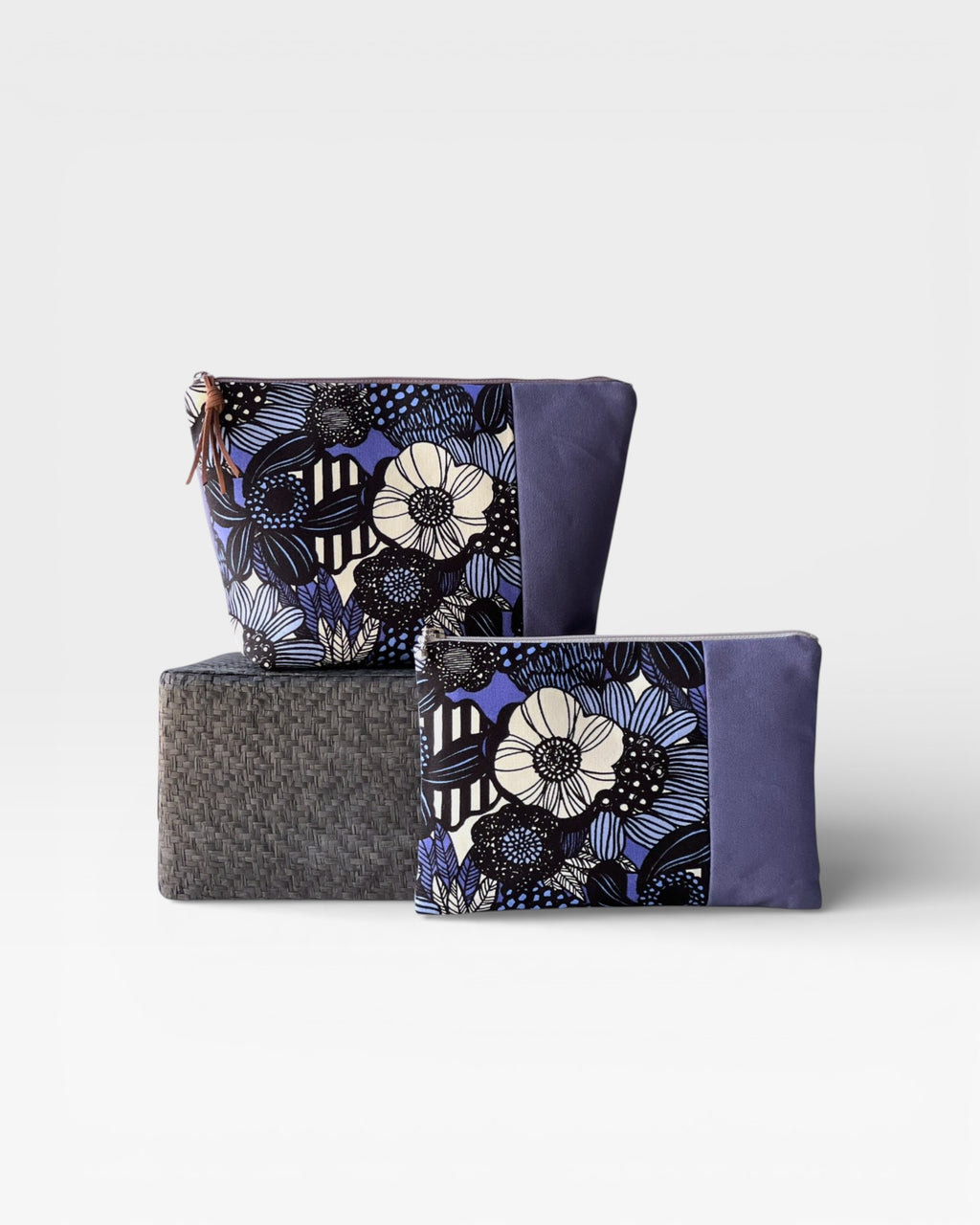 Dusty Blue Floral Zipper Pouch