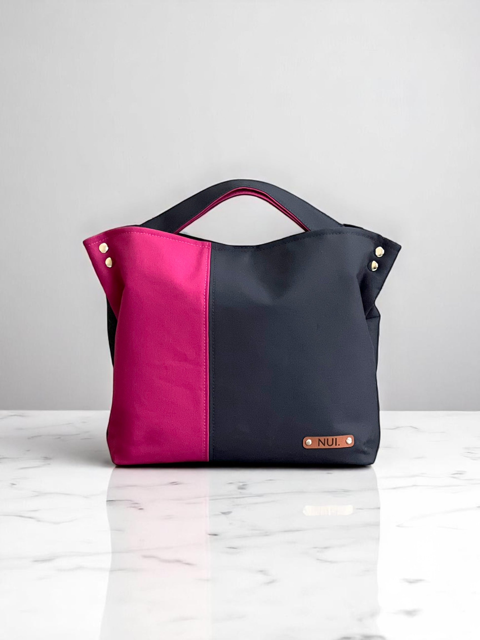 Midnight and Fuchsia Rose two-tone mini tote bag by NUIdesign, handmade in Melbourne from Japanese cotton canvas.