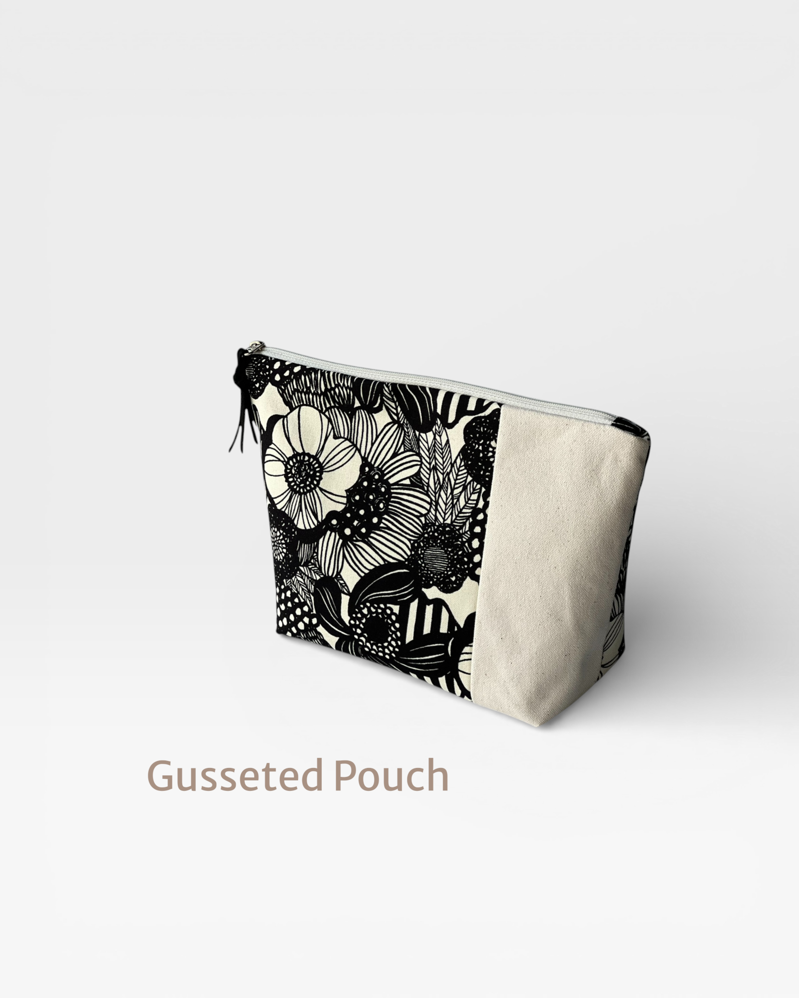 Natural Canvas Floral Zipper Pouch