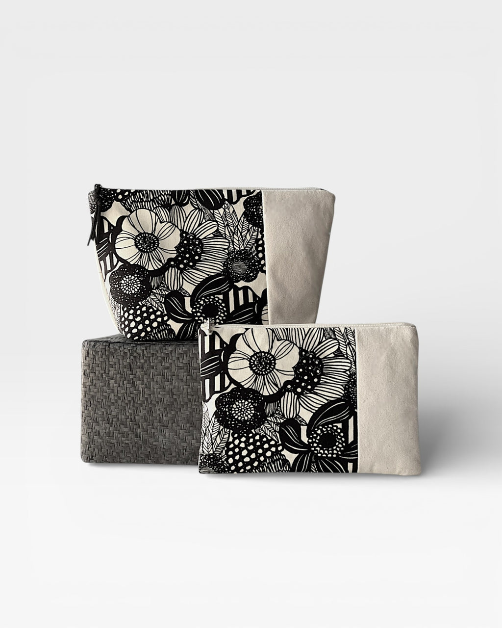 Natural Canvas Floral Zipper Pouch