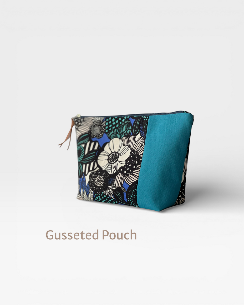 Peacock Blue Floral Zipper Pouch