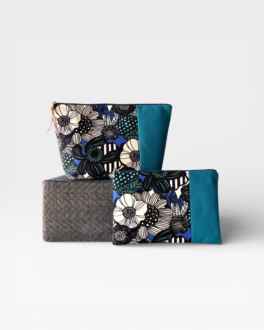 Peacock Blue Floral Zipper Pouch