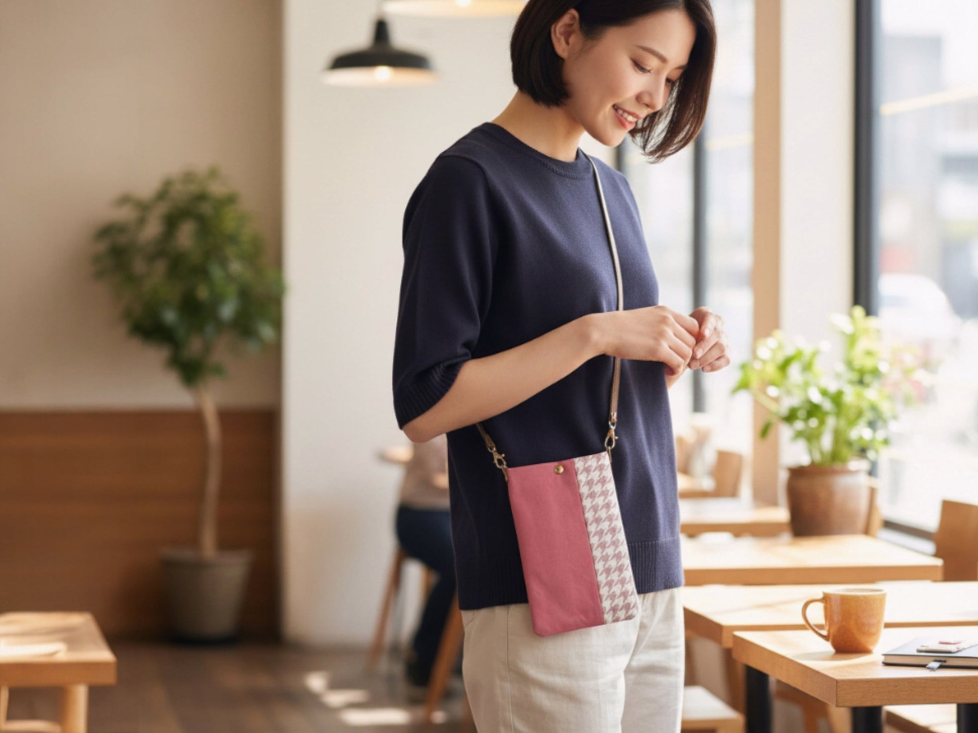 Pink×Houndstooth Phone Bag