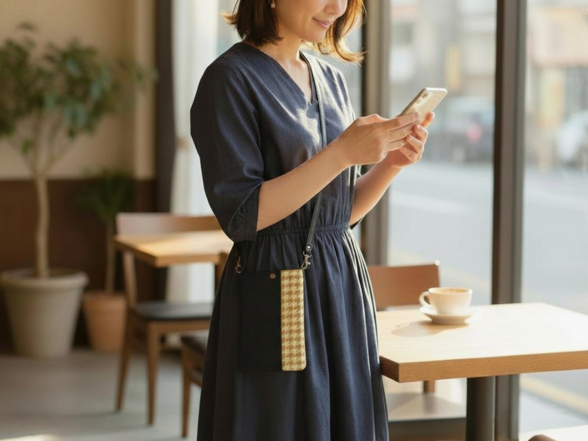 Midnight×Mustard Houndstooth<br>Phone Bag